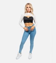 JUSTYOUROUTFIT White Mesh High Neck Long Sleeve Crop Top